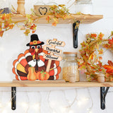 Thanksgiving Decorations Wooden Turkey Table Sign Pumpkin Autumn Table Centerpieces Standing Tabletop Happy Thanksgiving for Holiday Fall Harvest Home Room Table Shelf Farmhouse Decorations Grateful Sophena