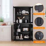 LISSIMO Metal Storage Cabinet with Glass Doors, Lockable Office Cabinet, 71" Tall Steel Cabinet with Adjustable Shelves for Home Office,School and Hospital (Black) LISSIMO