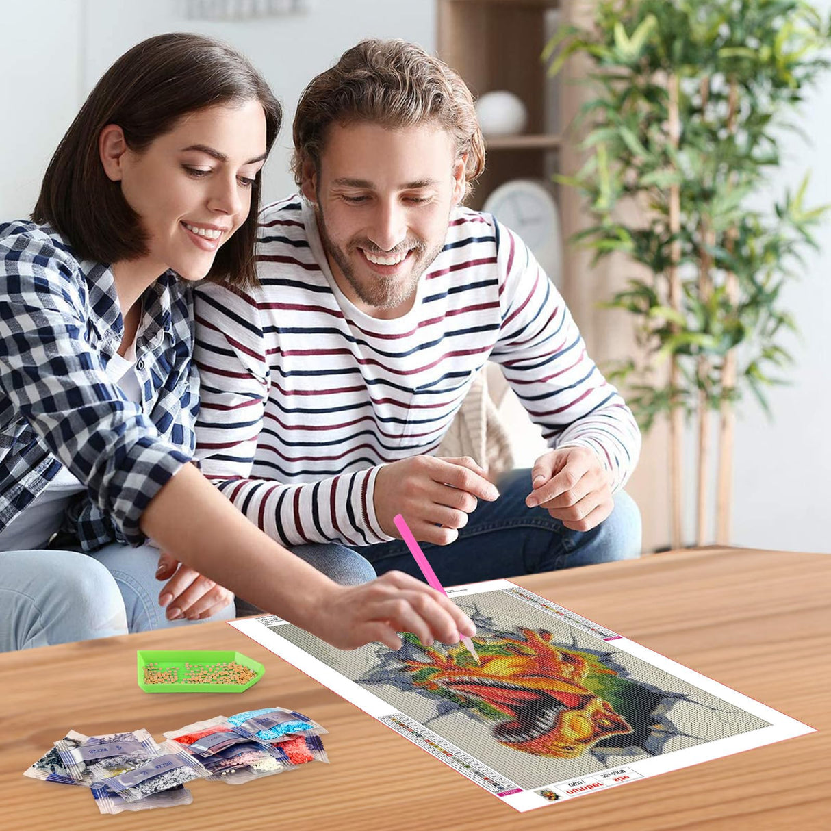 NEWENMO Dinosaur Diamonds Painting Kits for Adults Beginner, DIY 5D Animals Diamond Art Paint with Round Diamonds, Full Drill Gem Art Diamonds Art Painting for Home Wall Decor 12x16 Inch NEWENMO