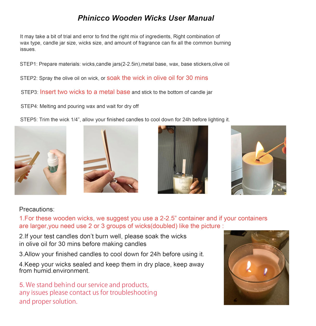 4 X 0.5 100pcs Wooden Candle Wicks and Stands Natural Candle Wood Wicks Candle Cores for DIY Candle Making Craft Smokeless Wood Wicks for Candle Making (Use 2 Wicks per Stand) Phinicco