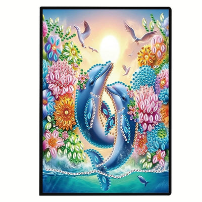Dolphin Diamond Painting Notebook for Adults, A5 Diamonds Art Journal and DIY Sketchbook, Diamond Art Kit Supplies,Gift for Beginners, Craft Lovers, Artists. (Dolphin)