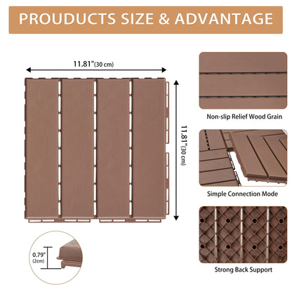 Candockway Plastic Interlocking Deck Tiles, 9 Pack Outdoor Flooring Waterproof Pavers for Patio Garden Porch Yard, All Weather Use, Coffee