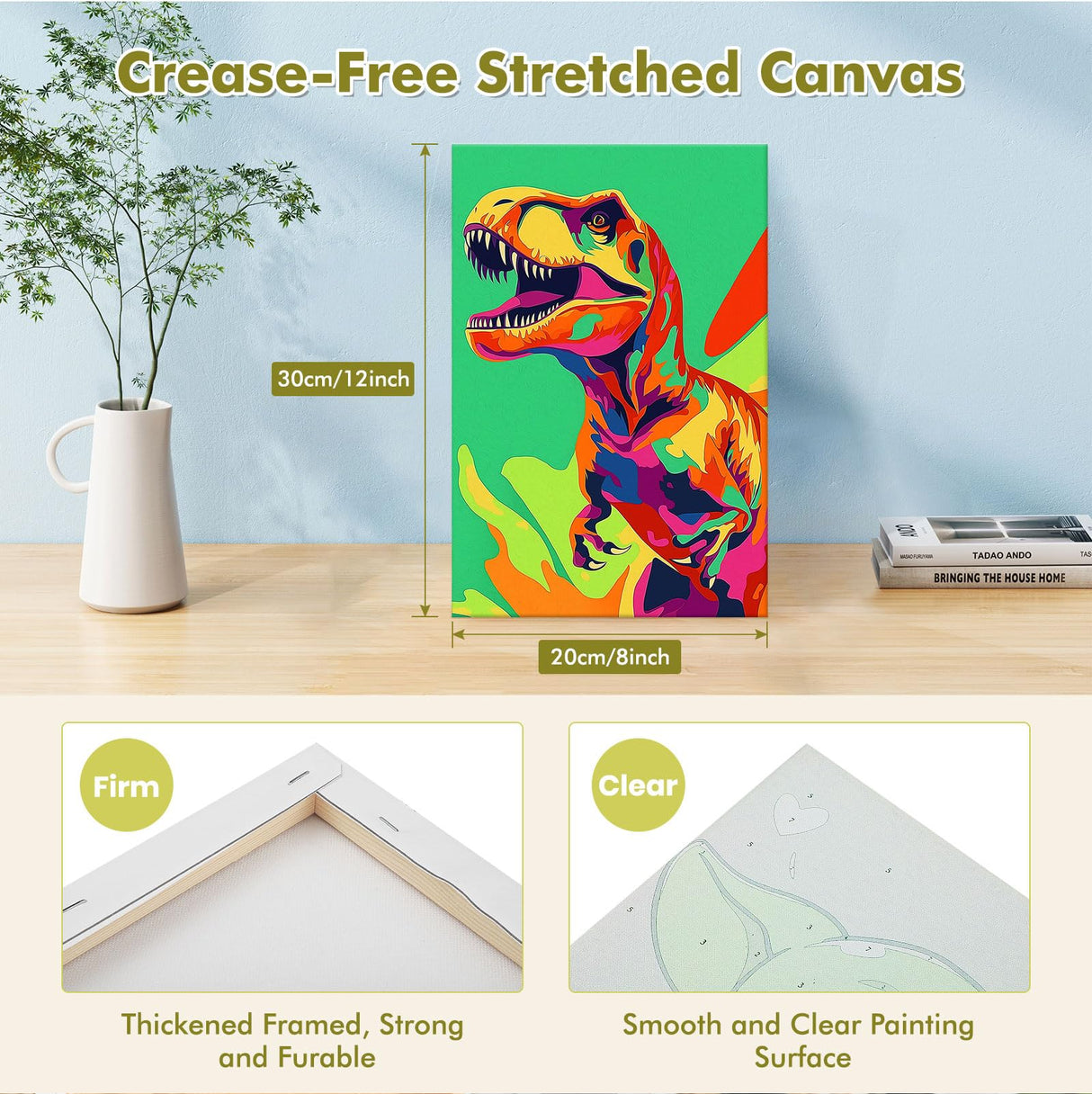 Bowetile Framed Cartoon Paint by Numbers for Kids Beginners, Dinosaur Paint by Numbers for Kids Ages 8-12, Kids Paint by Number Kits on Canvas, DIY Acrylic Number Painting for Home Decor, 8x12in Bowetile