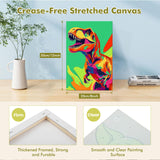 Bowetile Framed Cartoon Paint by Numbers for Kids Beginners, Dinosaur Paint by Numbers for Kids Ages 8-12, Kids Paint by Number Kits on Canvas, DIY Acrylic Number Painting for Home Decor, 8x12in Bowetile