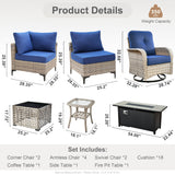 HOOOWOOO Outdoor Patio Furniture Set with Fire Pit Table,11 Pieces Wicker Out Door Sectional Furniture L Shaped Couch,Outside Patio Conversation Sets Swivel Chair,Navy Blue HOOOWOOO