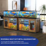 Hyomdeck 55-75 Gallon Fish Tank Stand with Power Outlets & LED Light, Reversible Heavy Duty Metal Aquarium Stand with Cabinet for Fish Tank Accessories Storage, Turtle/Reptile Terrariums, Rustic Hyomdeck