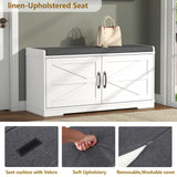 Loomie Shoe Storage Bench, Farmhouse Entryway Bench, 2-Tier Shoe Bench with Padded Seat Cushion, 13.78" D x 39.37" W x 19.69" H, Slim Shoe Cabinet Bench for Entryway, Living Room, Bedroom (White) Loomie