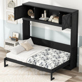 Full Size Murphy Bed Cabinet, Solid Wood Wall Bed with Storage, for Bedroom Guestroom Home Office, Black RuiSiSi