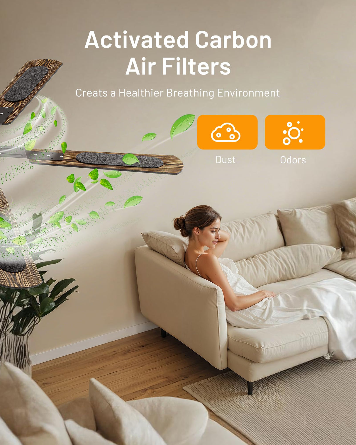 CubiCubi Ceiling Fans with Lights - 52 inch Black Ceiling Fan with Light and Remote/APP, Dimmable, Super Quiet, Modern Ceiling Fan for Indoor Bedroom, Living Room, Kitchen CubiCubi