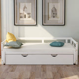 Extendable Daybed with Trundle Beds, Wood Daybed Frame with Pull Out Trundle, Twin to King Design Extending Daybed for Kids Girls Boys Teens Adults, No Box Spring Required, White Bellemave