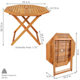 Sunnydaze Folding Meranti Wood Outdoor Dining Table with Umbrella Hole - Foldable Teak Patio Table - Teak Oil Finish - Octagon Sunnydaze