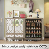 Tribesigns Mirror Shoe Cabinet, 5-Tier Large Modern Shoe Organizer Cabinet with Doors, Wooden Shoe Storage Cabinet for Entryway, Freestanding 25-Pair Shoe Rack, Light Brown (Decal Mirror) Tribesigns