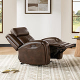 CHITA Genuine Leather Recliner Chair for Adults with Adjustable Power Headrest, Lay Flat Power Recliner with Slide-Out Cupholders & USB/Type-C Ports, Living Room Chair, Brown CHITA