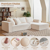 Modular Sectional Sofa, 108" L-Shaped Boneless Couch with Deep Seat, Corduroy Cloud Couch for Living Room, Bedroom, No Assembly Required, Ship in a Box, Beige RUMBALUXY