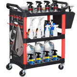 YITAHOME Auto Detailing Cart with Wheels, 3 Tier Rolling Detail Cart with Long Hanging Plate & Hooks & Hanging Bucket, Car Wash Organizer Cart for Detailers Garage, Workshop, Repair Shop, Storage Tool YITAHOME