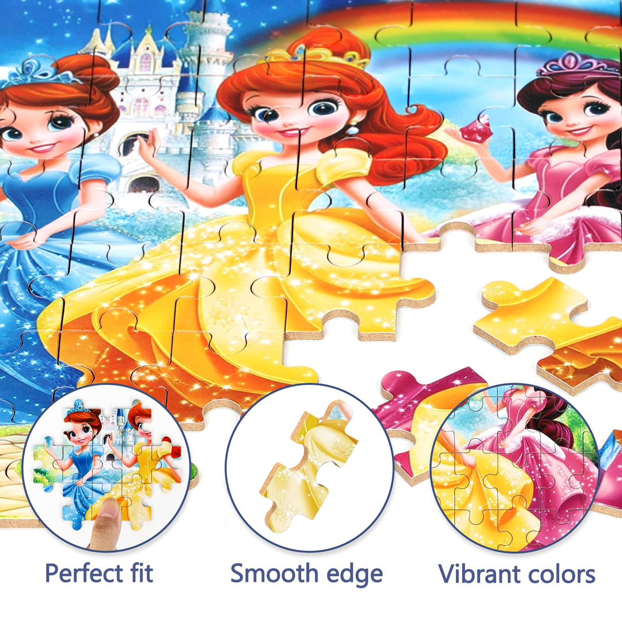 MZZOTOY Princess Puzzles for Kids Ages 4-8, 60 Pieces Jigsaw Puzzles for Kids Ages 3-5 Puzzle for Girls and Boys Learning Educational Puzzles Toys in a Metal Box MZZOTOY
