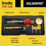 IRODA SOLDERPRO 50K Portable Butane Soldering Iron Kit | 4-in-1 Cordless Soldering Iron & Heat Gun | Rapid 18s Heat Up, 30-70W Power | Ideal for Electrical, DIY & Crafts Iroda