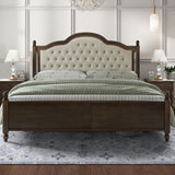 YUMPIE Solid Wood Queen Bed Frame, Transitional Platform Bed with 52.5" Tufted Upholstered Headboard, Rubberwood Construction, Roman Column Accents, No Box Spring Needed YUMPIE
