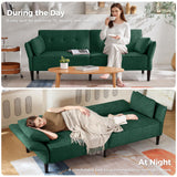 COPIAE 89” Futon Sofa Bed, Velvet Fabric Comfy Futon Couch Bed with 2 Square Pillows, Convertible Sleeper Sofa with Adjustable Backrest& Armrests, Modern Loveseat Sleeper for Living Room, Bedroom COPIAE