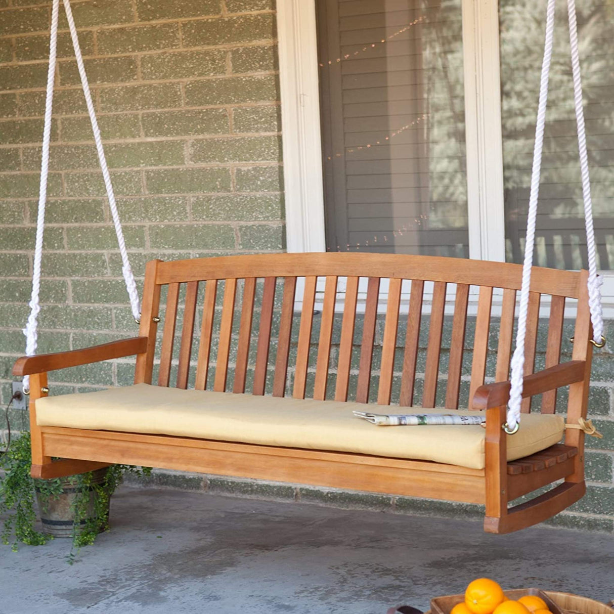 International Caravan Furniture Piece Royal Tahiti Curved Back Wood Two Seated Swing International Caravan