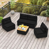 RELAX4LIFE 5-Piece Wicker Outdoor Furniture - PE Rattan Sectional Conversation Set w/4 Armless Sofas & Acacia Wood Coffee Table, Cushioned Patio Sofa Set for Garden Poolside Backyard Porch (Black) RELAX4LIFE