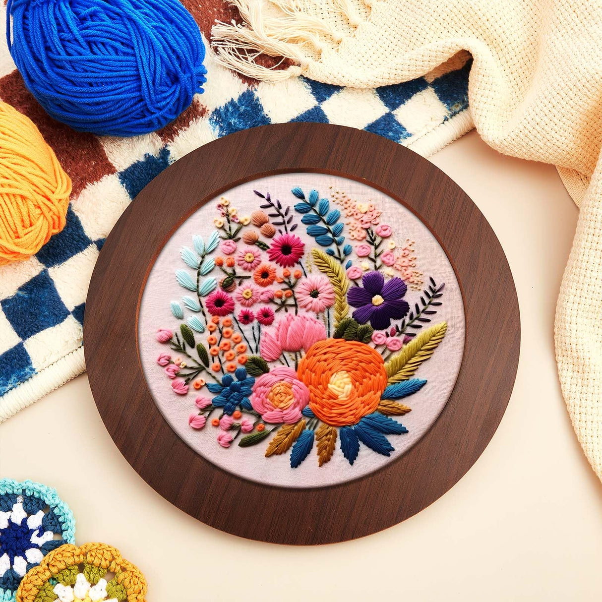 Wenqik 6 Pcs Wood Embroidery Hoop Frame Set 8 Inch Embroidery Hoops Wood Display Frame for Finished Cross Stitch or DIY Art Craft Sewing Ornaments (Without Hoops)(Round) Wenqik