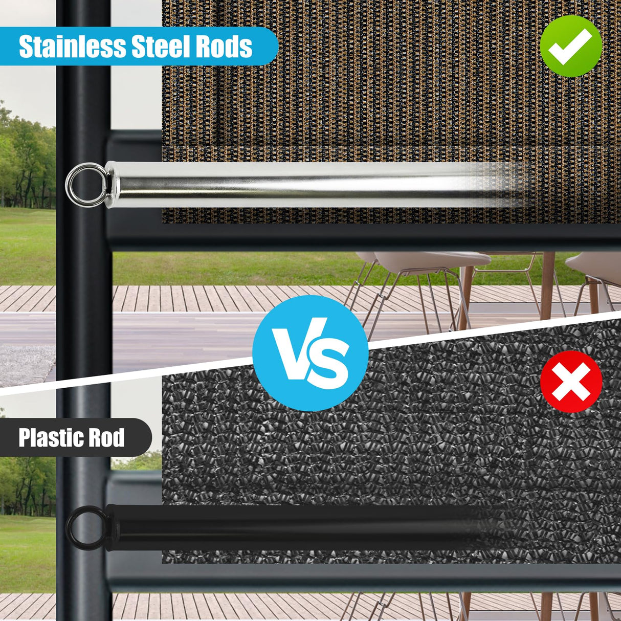 Amagenix 8' W x 12' L Mocha Pergola Sun Shade Canopy Replacement Cover, Privacy Screen with Grommets and Stainless Steel Weighted Rods for Outdoor Patio Amagenix