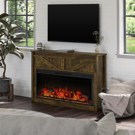 Ameriwood Home Farmington Wide Modern Farmhouse Mantel with Electric Fireplace, 49", Century Barn Pine Ameriwood Home