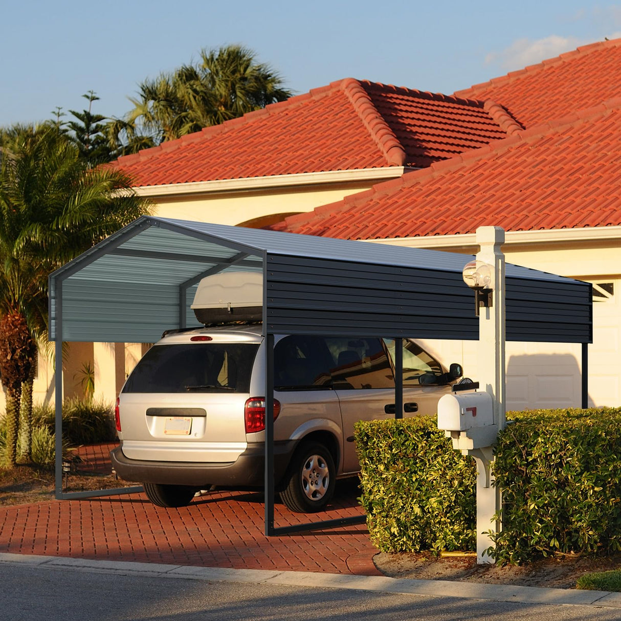 Outvita Heavy Duty Metal Carport, 10x15FT, Gray, Vehicle Protection, Outdoor Gatherings Outvita