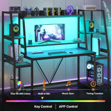 SEDETA Gaming Desk 65.7'' with LED Lights, Hutch and Storage Shelves, Computer Desk with Monitor Stand, Large PC Gamer Desk Workstation, Ergonomic Gaming Table for Bedroom, Living Room, Black SEDETA