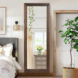 YLYHSST 65"x24" Full Length Mirror Solid Wood Frame Arched Floor Mirror for Living Room, Bedroom Hanging or Leaning, Brown YLYHSST