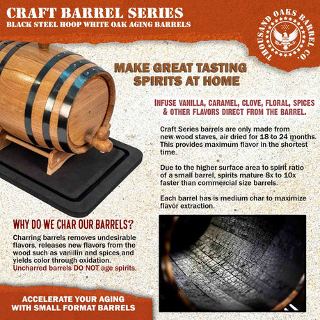2 Liter Oak Aging Barrel with Wood Stand, Bung & Spigot - Mini Whiskey Barrels for The Home Alcohol Distiller, Brewer, Moonshiner & Winemaker - Age THOUSAND OAKS BARREL
