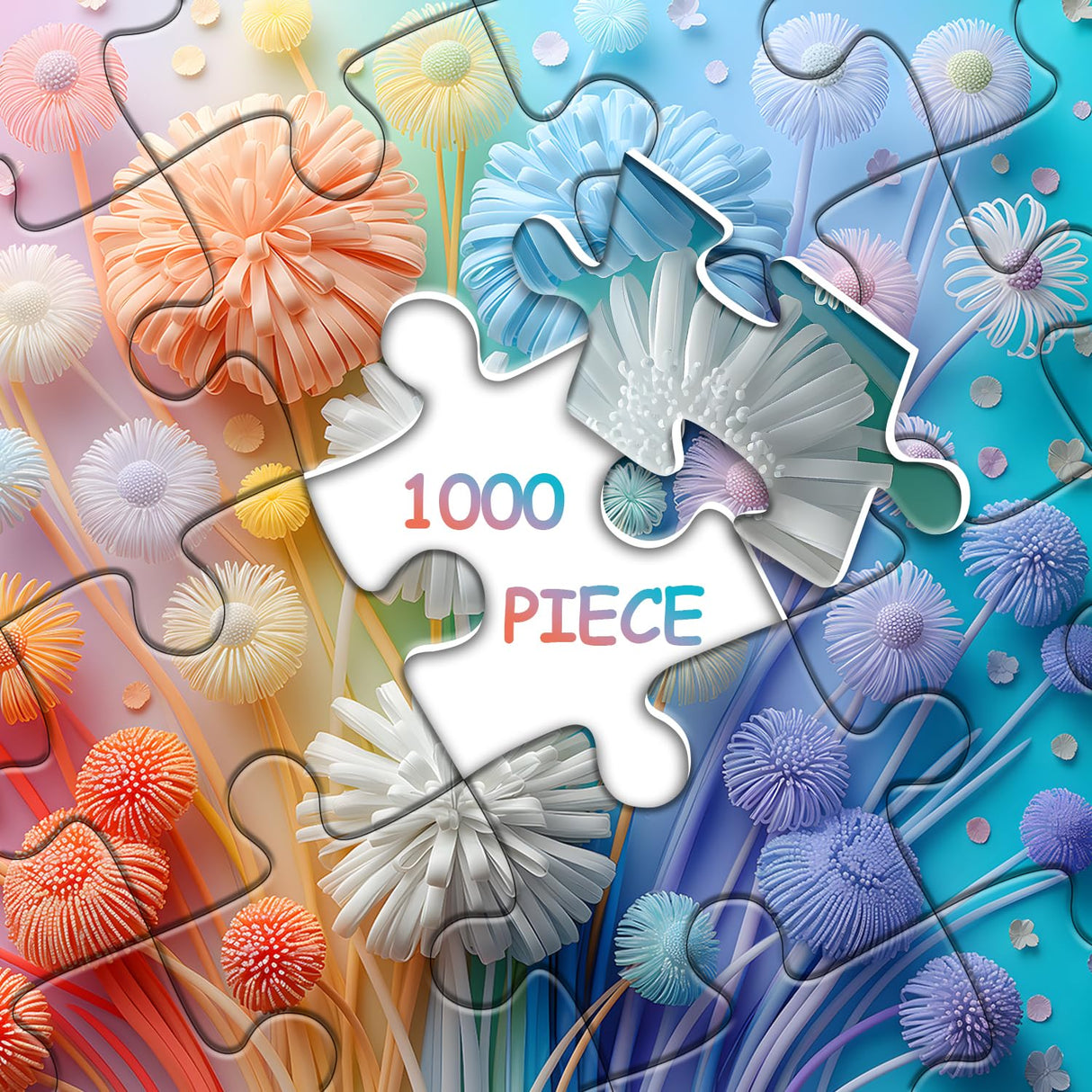 Flower Puzzles for Adults 1000 Pieces, Impossible Floral Puzzles, Colorful Rainbow Gradient Puzzle Hard，Challenging Spring Jigsaw Puzzles 1000 Pieces PICKFORU