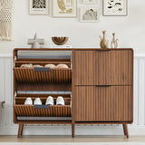 47" Fluted Large Shoe Cabinet with 4 Flip Drawers, Slim Freestanding Shoe Cabinet Organizer, Narrow Shoes Storage Rack for Entryway, 5 Sturdy Legs (All Walnut, 9.45" D x 47.24" W x 35.83" H) FurSch