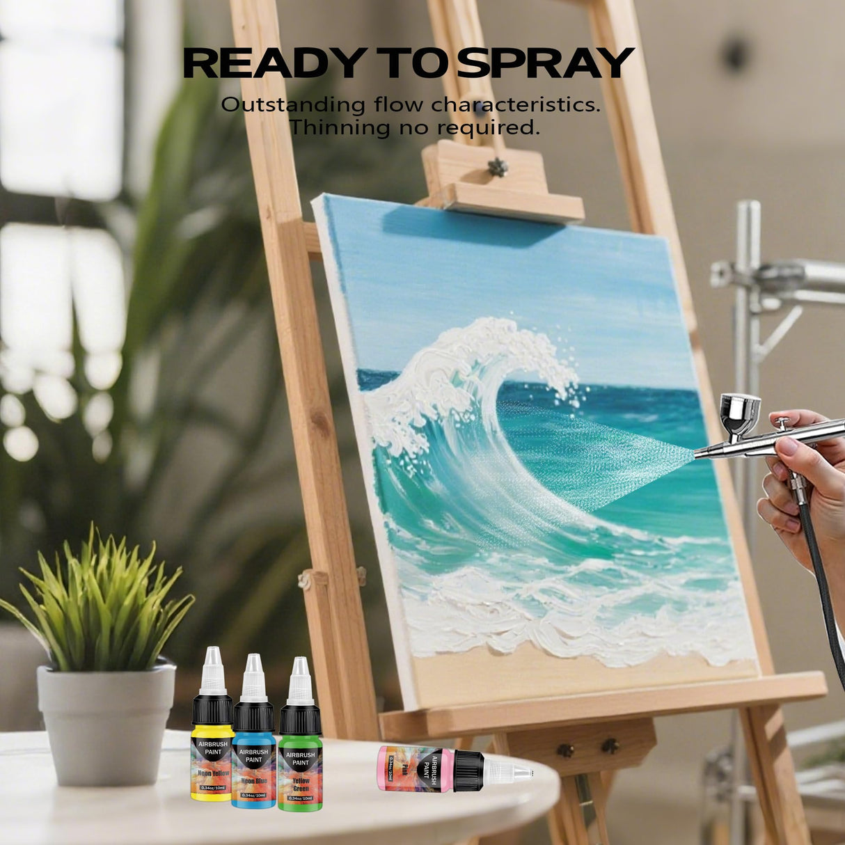 Airbrush Paint - 33 Colors Airbrush Paint Set with 3 Tinner, Plastic & Wood Acrylic Air brush Paint Kit Ready to Spray, Water-Based for Artists Beginners Hobbyist, 0.34 Fl Oz/10ml EKOHERR