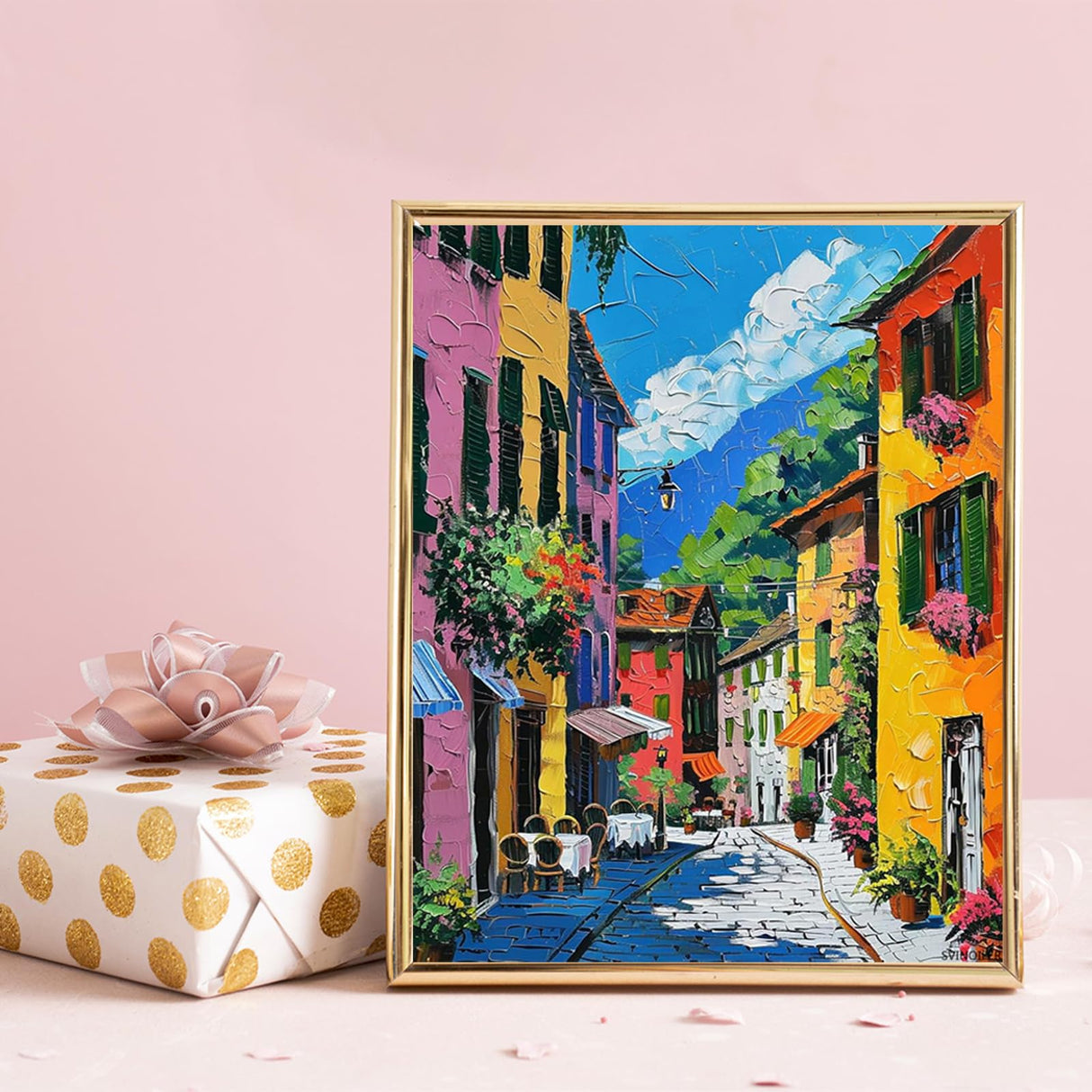 Italian Town Paint by Numbers Kits for Adult Beginners, Mediterranean Style Street Painting Set Italy Tuscan Canvas Painting with Brushes and Acrylic for Home Decor Without Framed 16'' x 20'' SVINOILER