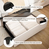 SIBEDS Full Led Bed Frame with 2 Drawers, Storage Platform Bed with Upholstered Crystal Button Tufted Headboard Footboard, 2 Side Pockets, No Box Spring Needed, PU White SIBEDS