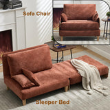 Lin-Utrend Convertible Sofa Bed with Wooden Arms,Convertable Single Sofa Futon Chair for Small Spaces,Foldable Sleeper Chair Bed for Living Room, Bedroom,Office (Orange) Lin-Utrend