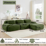 YESER Modular Sectional Sofa Boneless Couch, Cloud Sectional Couches for Living Room, Oversized L Shaped Couch with Deep Seat and Ottoman, Comfy Corduroy Upholstery Green Couches, No Assembly(3S+1O) YESER