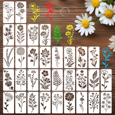 DZXCYZ 32 Pcs Wildflower Stencils for Painting on Wood, Reusable Flower Leaf Stencils Plastic DIY Craft Drawing Templates Set for Wall Paper Canvas Home Decor