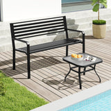 Tangkula 50” Outdoor Metal Park Bench, Patio Slatted Garden Bench for 2-3 People with Armrests & Backrest, Heavy-Duty Modern Seating for Backyard, Poolside, Porch Tangkula
