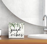 SRADMO Botanical Eucalyptus Leaves Wood Box Sign Desk Decor, Rustic Eucalyptus Leaves Wooden Block Box Sign Decoration For Home Office Shelf Table Decor SRADMO