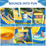 Ktaxon Inflatable Bounce House, Jumping Outdoor Air Castle Children Bouncer Double Water Slide with Air-Blower for Backyard, Park, Lawn (181" L x 181" W x 86.7" H) Ktaxon