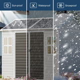 8x6 FT Resin Storage Sheds with Floor Windows, Waterproof Plastic Outdoor Shed Kit, Outside Tools Sheds for Backyard Garden Patio Lawn WELYAS