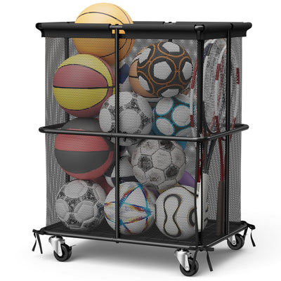 Vrisa Rolling Storage Cart, Outdoor Ball Storage with Side Zipper Garage Organizers and Storage with Wheels Sports Equipment Organizer for Garage Outdoor & Indoor