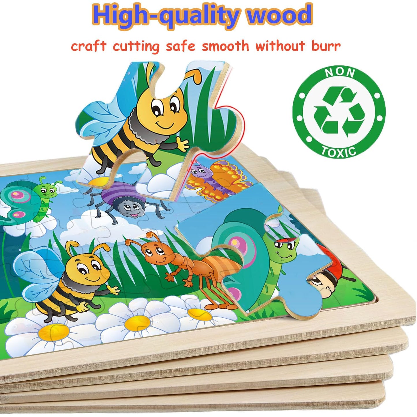 Wooden Puzzles for Kids Ages 4-6, 6 Packs 30 PCs Jigsaw Puzzles for Kids Ages 3-5 | 4-8, Wooden Puzzles for Toddler Children Learning Educational Puzzles Toys for Boys and Girls