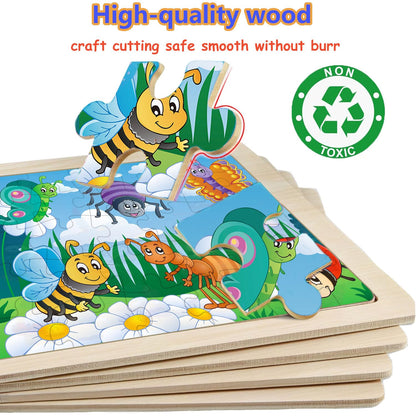 Wooden Puzzles for Kids Ages 4-6, 6 Packs 30 PCs Jigsaw Puzzles for Kids Ages 3-5 | 4-8, Wooden Puzzles for Toddler Children Learning Educational Puzzles Toys for Boys and Girls