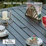 PHI VILLA 5 Pieces Patio Dining Set for 4 with 10ft Patio Umbrella, Metal Outdoor Stackable Wrought Iron Chair Set of 4 & 37" Metal Dining Table,3 Tier Vented Market Table Orange Red Umbrella PHI VILLA