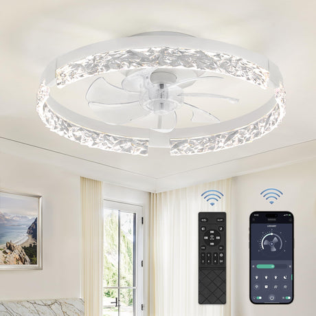 LEDIARY 20 Inch Low Profile Ceiling Fans with Lights and Remote, Fandelier Ceiling Fan Flush Mount, 3000K-6000K Dimmable LED Fan Light, White Modern Ceiling Fans with Lights for Bedroom LEDIARY