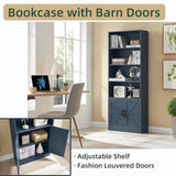 RWYHG 70in Tall Bookshelf 6 Tier Bookcase with Barn Doors and Adjustable Shelf, Blue Farmhouse Book Shelves with Storage Cabinet, Wood Floor Standing Display Bookshelve for Bedroom,Living Room,Kitchen RWYHG